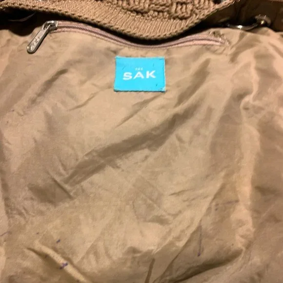 THE SAK Double Strap Tote Bag Classic Tan Brown Crochet 12 x 10 Purse VGUC - Picture 5 of 9